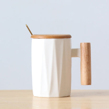 Wooden handle ceramic coffee mug,literary teacup Office Coffee Milk Cup Nordic Small Fresh Hand Ceramic Cup Drinkware gift 400ml
