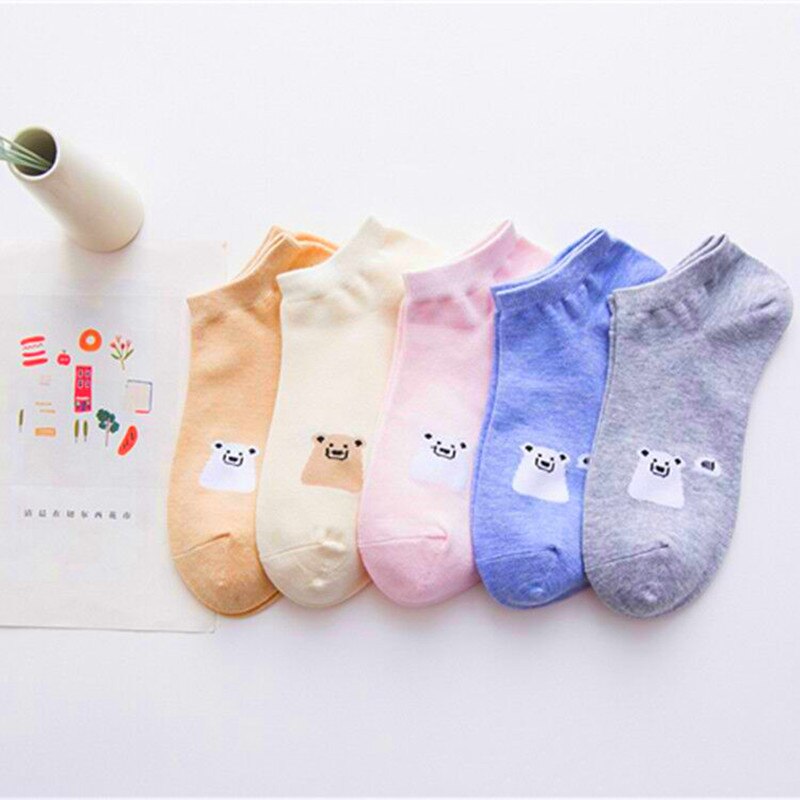 5 Pairs Women Socks Print Cartoon Bird Giraffe Harajuku Street Style Cotton Short Socks Female Casual Funny Ankle Socks Sox