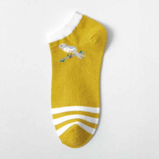 5 Pairs Women Socks Print Cartoon Bird Giraffe Harajuku Street Style Cotton Short Socks Female Casual Funny Ankle Socks Sox
